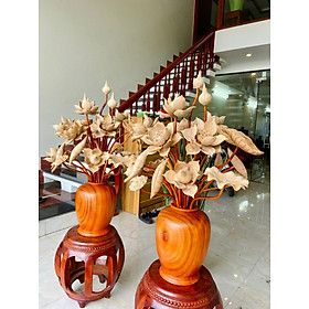 Mua 2 Bình hoa sen gỗ hương đỏ trang trí phong thủy phòng thờ phòng khách  25 cành và hoa lá gương bằng gỗ ngọc am thơm nức