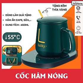 Cốc Hâm Nóng, Bộ Ly Sứ Kèm Đế Điện Hâm Nóng Trà, Cafe, Hâm Sữa + Tặng Kèm Thìa Vàng, Hộp Sang Trọng, Bộ Cốc Sứ Tiện Lợi