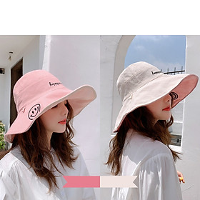 Mũ Vải Smile Nữ Vành Rộng 2 Mặt Chống Tia UV Phong Cách Hàn Quốc ( Nhiều Màu )