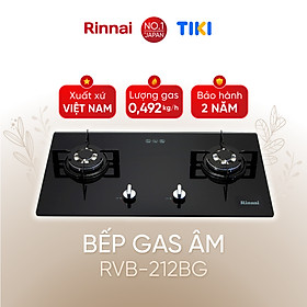 Bếp gas âm Rinnai Rinnai RVB-212BG mặt bếp kính và kiềng bếp men - Hàng chính hãng.