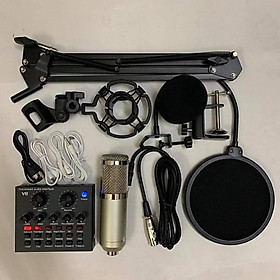 Mua Combo bộ Mic Thu Âm  Hát Karaoke Livestream online cực hay Trọn Bộ Souncard V8 bluetooth