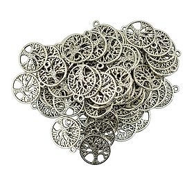 100 Pieces Antique Silver Round Tree of Life Shaped Jewelry Findings DIY Charms Connectors