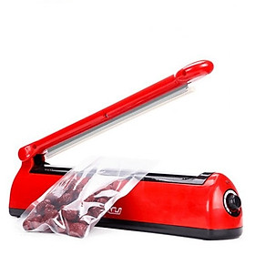 Máy hàn miệng túi 200 đỏ, dập tay, ép miệng bọc, đường hàn dài tối đa 20cm rộng 2mm, vải chịu nhiệt, dây nhiệt có thể thay thế dễ dàng, máy khỏe hoạt động được liên tục