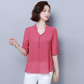 Áo Trung Niên Nữ Mẫu Áo Kiểu Tay Lỡ Cổ V Đính Nút Form Rộng Bigsize | Thời Trang Trung Niên U50