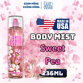 Hình ảnh Body Mist Bath And Body Works Nam Nữ Chính Hãng Sweet Pea, Xịt Thơm Body Toàn Thân Hương Nước Hoa 236ml