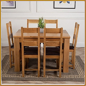 Bộ bàn ăn Rustic Oak bàn 1m2, kèm 6 ghế juno sofa ( Vàng Gỗ Tự Nhiên)
