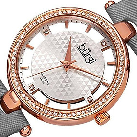 Burgi Swarovski Crystal Studded Watch - 4 Guinene Diamond Markers, See Through and Sunray Dial On Genuine Leather Women’s Watch - BUR104