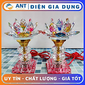Mua Đèn thờ hoa sen PHA LÊ  2 khẩu dẹp cao 17cm đổi màu