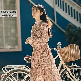 Váy bầu thu đông dài tay phối chân váy xếp ly