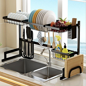 Kệ chén đĩa gác bồn đa năng 66-85-95cm tiện lợi kèm ống đũa giá thớt tiện dụng hàng THÉP SƠN TĨNH ĐIỆN CHỐNG RỈ CAO CẤP