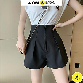 Quần short nữ cạp cao thời trang 4LOVA ống rộng phối khóa kéo trước trẻ trung