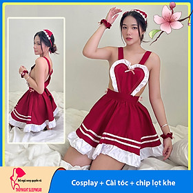 Váy ngủ cosplay y tá hở lưng sexy P51 - Đồ ngủ cosplay kèm cài tóc gợi cảm - Đầm ngủ nữ cosplay sexy quyến rũ kèm chip lọt khe