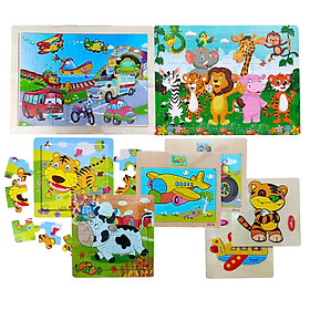 Combo 6 Đồ Chơi Tranh Ghép Gỗ Cho Bé Tranh Ghép Gỗ 3D, Tranh 9 Miếng Ghép, 12 Miếng Ghép, 16 Mảnh, 40 Mảnh và 60 Mảnh Ghép ( mỗi loại 1 tranh ngẫu nhiên)