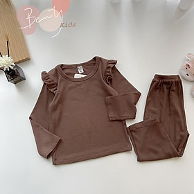 Bộ dài tay thu đông cho bé gái trơn màu chất thun tăm cotton mềm mịn size từ 6 - 15 kg, phong cách Hàn Quốc (M02)