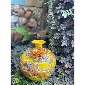 Mua Bình hút tài lộc gốm sứ Bát Tràng cao cấp hoạ tiết mã đáo thành công đắp nổi vẽ vàng cao 22cm