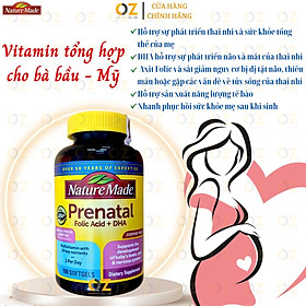 Vitamin tổng hợp cho bà bầu Prenatal Folic Acid+ DHA Nature Made giúp mẹ khỏe, thai nhi phát triển tốt (Mỹ) - OZ Slim Store - 1 Hộp -  100 viên