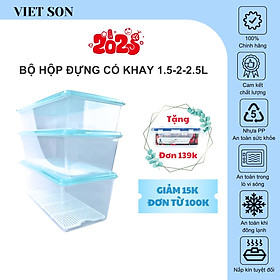 Mua Bộ 3 Hộp Nhựa Thực Phẩm Chữ Nhật Nắp Kín Có Khay Ráo Nước Việt Son 1.5L-2L-2.5L