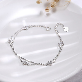 Lắc tay bạc xinh | Vòng Tay Bạc Nữ 925 hai dây cỏ bốn lá đính đá – Phong cách thời trang xinh đẹp, dễ thương, đầy cá tính, mang lại nhiều may mắn