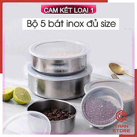 Bộ 5 Hộp Thố Inox Có Nắp Đậy Sililon - Bộ Thố Inox Đựng Thực Phẩm Trong Tủ Lạnh Đa Năng Tiện Dụng