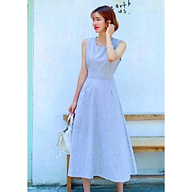 ĐẦM XOÈ DÀI CỘT NƠ SAU SỌC XANH  damsuong198