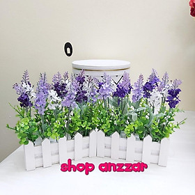 Giỏ hoa giả, hàng rào hoa lavender trang trí độc đáo