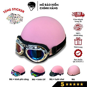 Mũ bảo hiểm nửa đầu màu trơn SRT ASA 05 kèm kính phi công, kính UV thời trang, cá tính (tặng kèm sticker dễ thương chống nước trang trí mũ bảo hiểm)- Hàng chính hãng