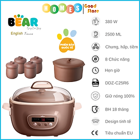 Mua Nồi Tử Sa Nấu Chậm  Nồi Chưng Yến  Nồi Nấu Cháo Tiềm Thuốc Bắc BEAR DDZ-C25R6 Kèm Lồng Hấp Dung Tích 2.5 Lít Công Suất 380 W - Hàng Chính Hãng