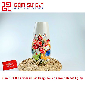 Lọ hoa trang trí dáng bom khắc sen hồng Gốm Sứ G&T