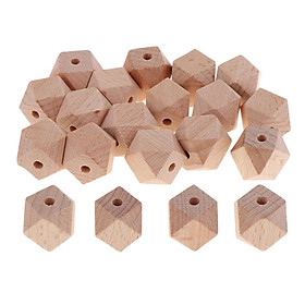 20 Pieces Natural Unpainted Spacer Octagonal Beads for Jewelry Making Craft Fashion DIY Children Craft Projects- Beech Wood