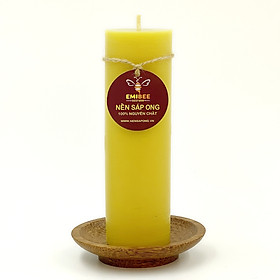 Nến Sáp Ong 120 Giờ Kèm Dĩa Gỗ Dừa 10cm : Khử Mùi Hôi Phòng Kín, Làm Sạch Không Khí, Thơm Nhẹ Mùi Mật Ong - HÀNG CHÍNH HÃNG