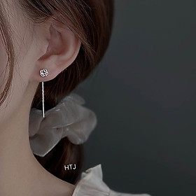 Bông tai bạc hoa hồng tua dài chất liệu bằng bạc Ý xi kim SA0802 - Bạc trang sức PKG