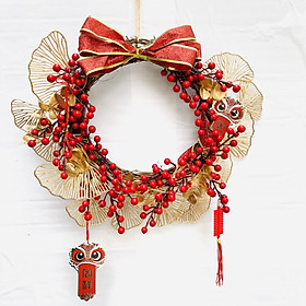 Mua Vòng hoa trang trí tết đào mai đào đông H36 KÈM ĐÈN 30CM