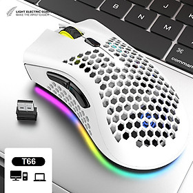 Chuột Không Dây Bluetooth Pin sạc T66 Gaming led RGB đa kết nối Cổng sạc TypeC chống mỏi cổ tay cho máy tính laptophàng nhập khẩu - Trắn chỉ kết nối USB