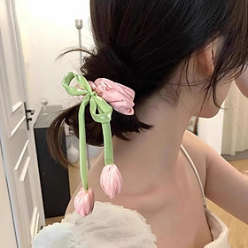 Dây buộc tóc hoa tulip màu sắc, cột tóc nữ xinh xắn