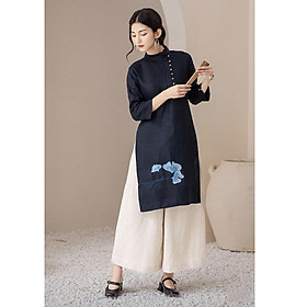 Áo dài cách tân Linen Premium thêu hoa mặc tết thêm dịu dàng ArcticHunter - Áo dài Xanh than - XL