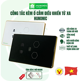 Công Tắc Thông Minh Kèm Ổ Cắm Hunonic Viền Vàng Sang Trọng│Công Tắc Cảm Ứng Điều Khiển Từ Xa Qua Điện Thoại