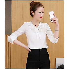 Áo Sơ Mi Nữ Kiểu Cổ Bèo Bản Lớn Tay Dài Nhún Bèo - Mã SSL1197