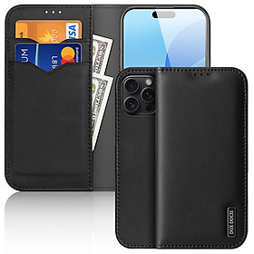Bao da dành cho iPhone 16 Pro Max , iPhone 16 Pro , iPhone 15 Pro Max , iPhone 15 Pro Dux Ducis Hivo Series dạng ví có ngăn đựng thẻ đựng tiền tiện lợi - hàng chính hãng - iPhone 16 Pro - Black - Đen