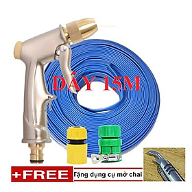 Bộ dây vòi xịt nước rửa xe, tưới cây . tăng áp 3 lần, loại 15m 206701-1 đầu đồng,cút+tặng mở chai