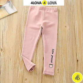 Quần legging 4LOVA dáng ôm chất thun cotton co giãn in họa tiết hoa quả cho bé gái