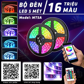 Mua Cuộn dây led 5m MT5A 16 triệu màu sắc RGB - Điều khiển bằng điện thoại smartphone hoặc remote - Bọc silicon chống nước  có keo dán - Cảm ứng nháy theo nhạc - Trang trí phòng game  máy tính  TV  ô tô  phòng khách  cây thông noel ... Quay tiktok cực đẹp