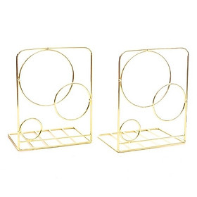 Giá Chặn Sách Kim Loại Để Bàn Hình Vòng Tròn - Màu Vàng (Bộ 2 Cái)