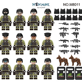 Đồ Chơi Lắp Ráp Lính Mini Quân Đội Cảnh Sát Combo 12 Lính Có Giáp Và Trang Bị Và Chó Nghiệp Vụ M8011
