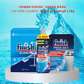 COMBO FINISH: Viên rửa bát Finish Classic 110 viên + Muối 1,2kg + Nước làm bóng 750ml