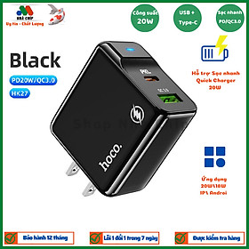 Cốc sạc PD20W Hoco HK27 chân dẹt cổng USB và Type-C , QC3.0 chất liệu chống cháy cao cấp ( 2 màu ) - Hàng chính hãng