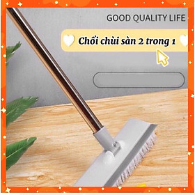 Chổi chà sàn nhà tắm 2 công dụng, đa năng 1 mặt chà, 1 mặt gạt nước, cán inox dài tiện dụng