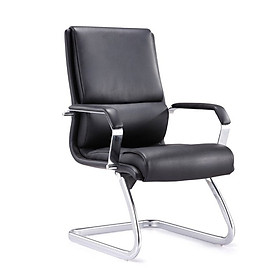 Ghế phòng họp chân quỳ có nệm da dày dặn tay vịn bọc ốp PVC chân thép mạ chrome bóng / black leather chairs / Chairs without wheels / Office chairs / Boss chairs / Morden chairs CV4417-P TpHCM