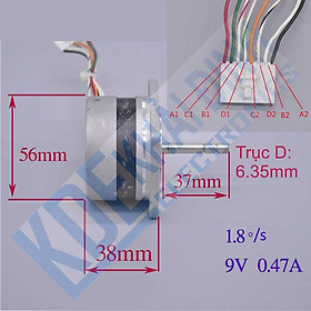 Động cơ bước 19,3ohm, trục 6.35mm, 1,8độ kde2529