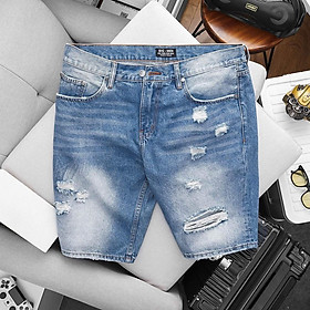 Quần short jean vải cotton tông màu xanh bigsize nam tới 140kg