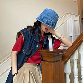 Mũ vành tròn, nón Bucket nữ vải JEAN Trơn dày thời trang
